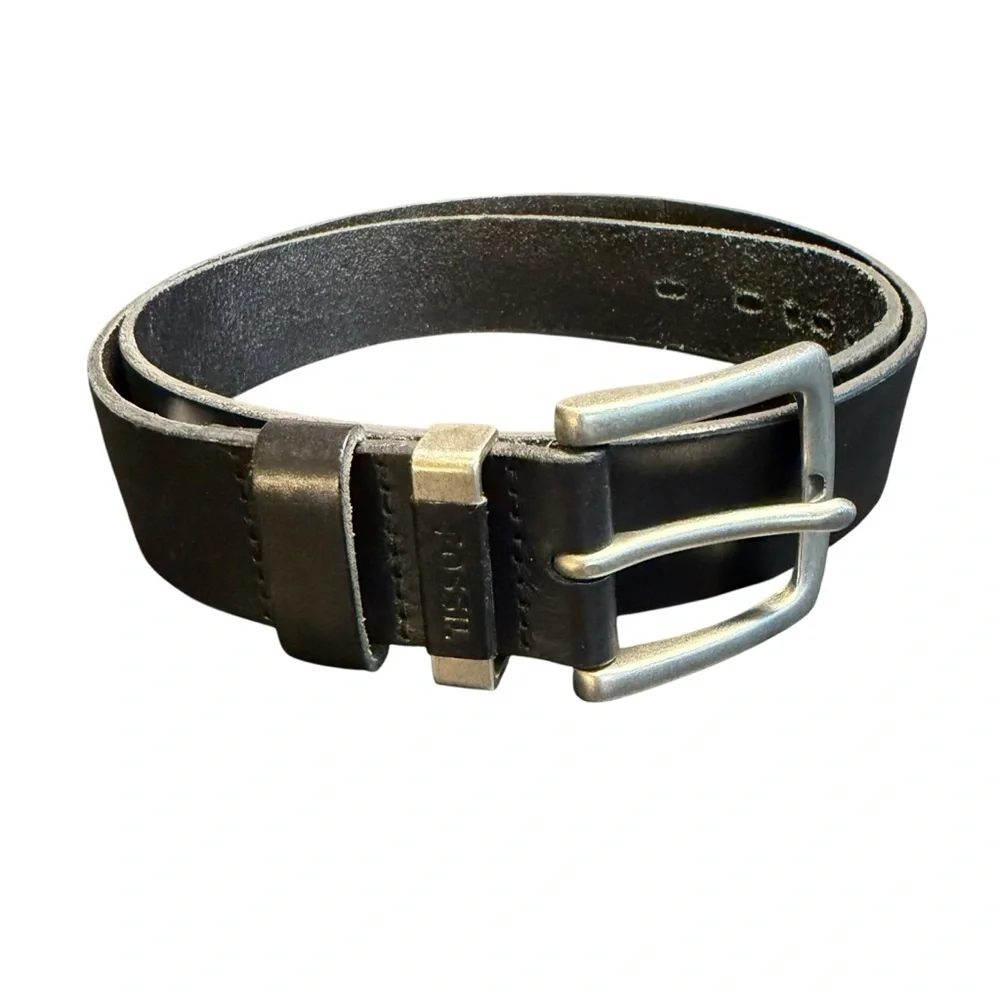 Fossil Black Leather Belt with Metal Buckle